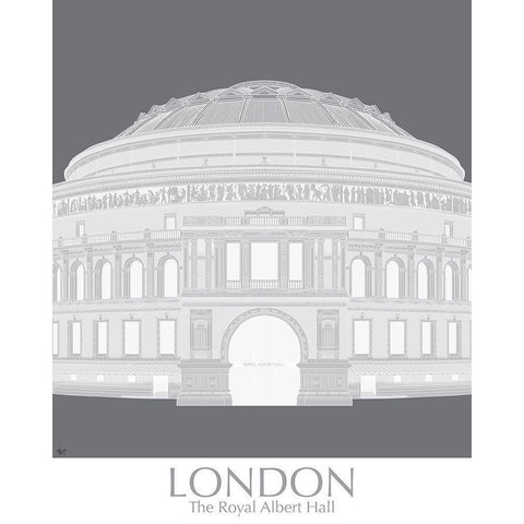 London Albert Hall Monochrome Black Modern Wood Framed Art Print with Double Matting by Fab Funky