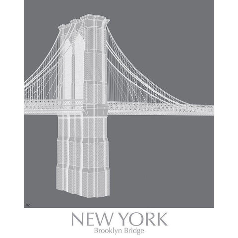 New York Brooklyn Bridge Monochrome White Modern Wood Framed Art Print by Fab Funky