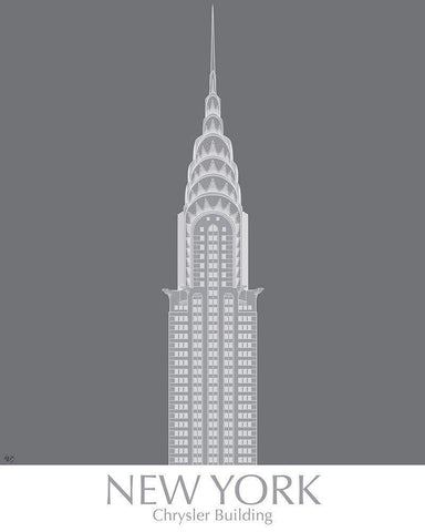 New York Chrysler Building Monochrome White Modern Wood Framed Art Print with Double Matting by Fab Funky