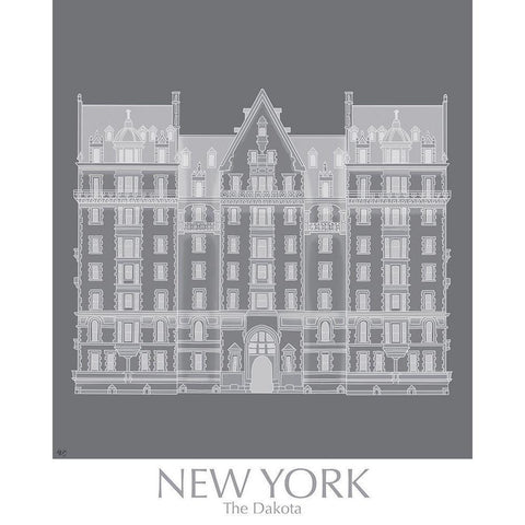 New York The Dakota Building Monochrome White Modern Wood Framed Art Print by Fab Funky