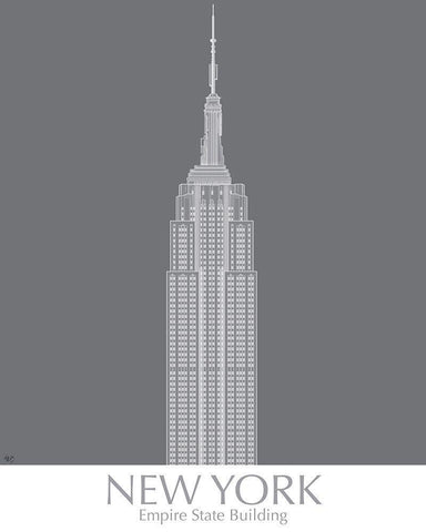 New York Empire State Building Monochrome White Modern Wood Framed Art Print with Double Matting by Fab Funky