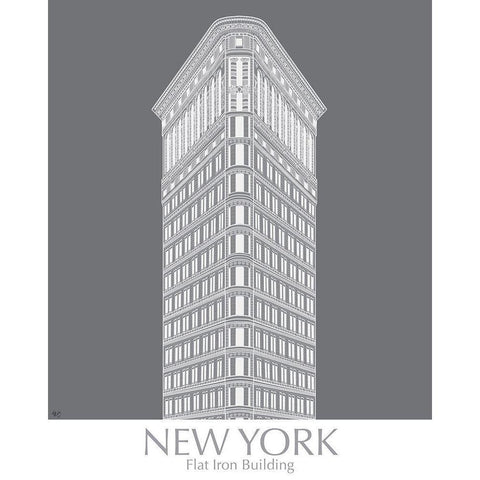 New York Flat Iron Building Monochrome Gold Ornate Wood Framed Art Print with Double Matting by Fab Funky