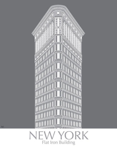 New York Flat Iron Building Monochrome White Modern Wood Framed Art Print with Double Matting by Fab Funky