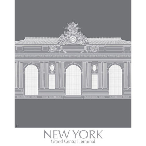 New York Grand Central Monochrome White Modern Wood Framed Art Print by Fab Funky