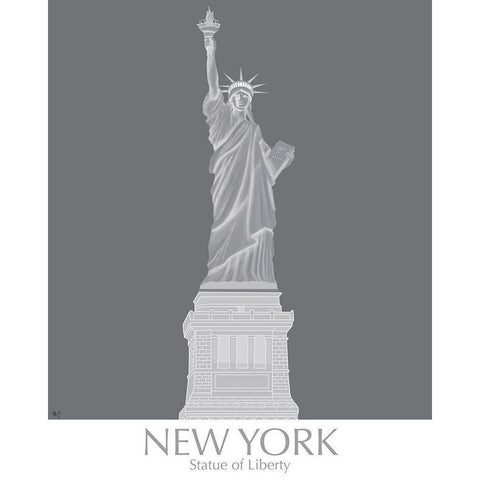 New York Statue of Liberty Monochrome White Modern Wood Framed Art Print by Fab Funky