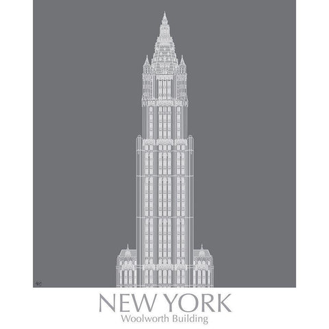 New York Woolworth Building Monochrome Black Modern Wood Framed Art Print with Double Matting by Fab Funky