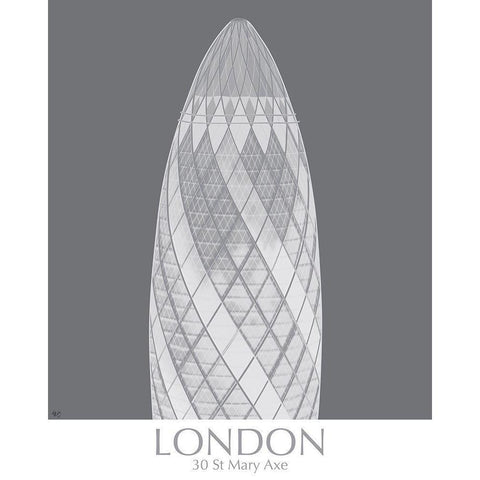 London Gerkin Monochrome Black Modern Wood Framed Art Print with Double Matting by Fab Funky