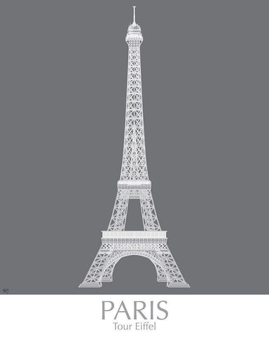 Paris Eiffel Tower Monochrome White Modern Wood Framed Art Print with Double Matting by Fab Funky