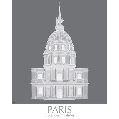 Paris Les Invalides Monochrome Black Modern Wood Framed Art Print with Double Matting by Fab Funky