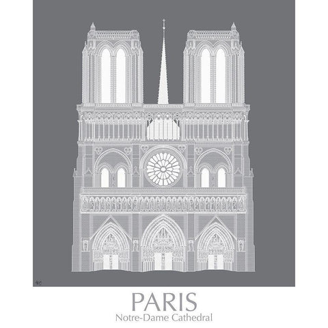 Paris Notre Dame Monochrome Black Modern Wood Framed Art Print with Double Matting by Fab Funky