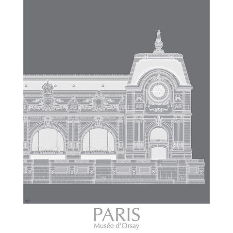 Paris Musee Dorsay Monochrome Black Modern Wood Framed Art Print with Double Matting by Fab Funky