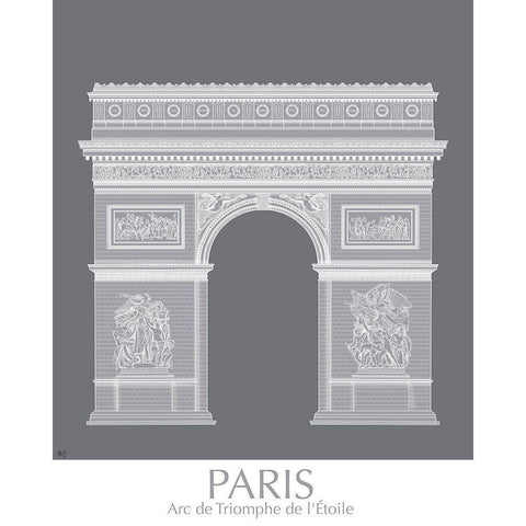 Paris Arc De Triomph Monochrome Black Modern Wood Framed Art Print with Double Matting by Fab Funky