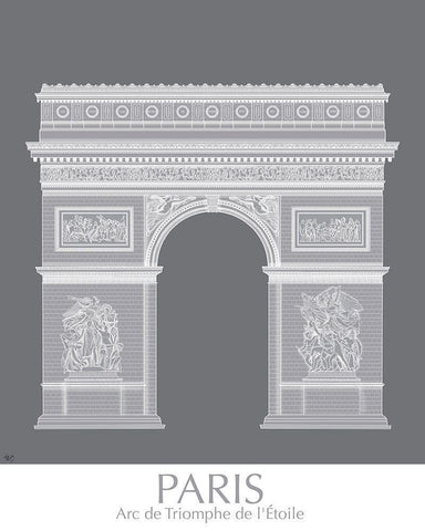 Paris Arc De Triomph Monochrome Black Ornate Wood Framed Art Print with Double Matting by Fab Funky