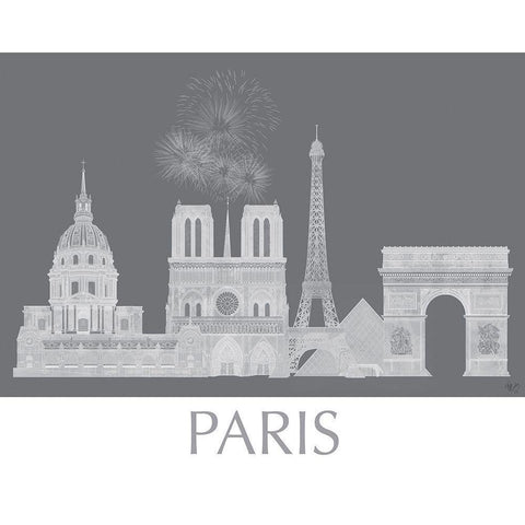 Paris Skyline Monochrome Gold Ornate Wood Framed Art Print with Double Matting by Fab Funky