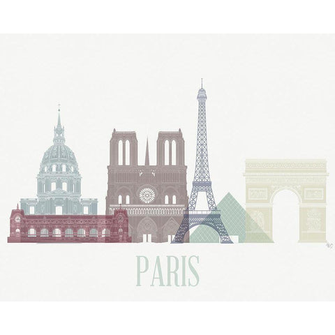 Paris Skyline  Gold Ornate Wood Framed Art Print with Double Matting by Fab Funky