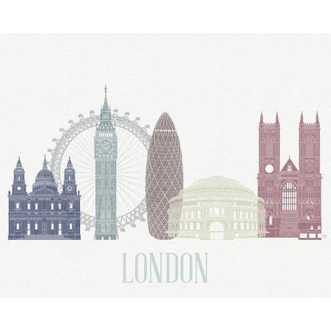 London Skyline  White Modern Wood Framed Art Print by Fab Funky