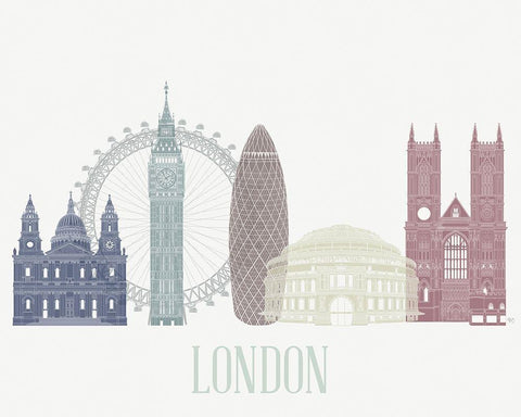 London Skyline  White Modern Wood Framed Art Print with Double Matting by Fab Funky