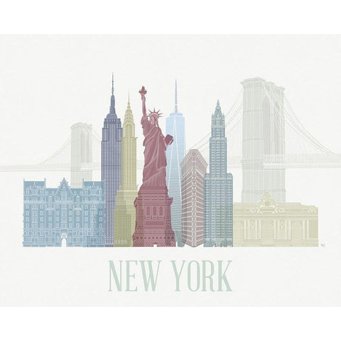 New York Skyline  White Modern Wood Framed Art Print by Fab Funky