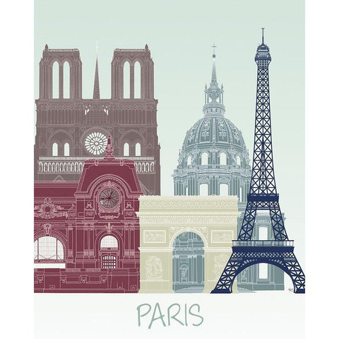 Paris Skyline  Black Modern Wood Framed Art Print with Double Matting by Fab Funky