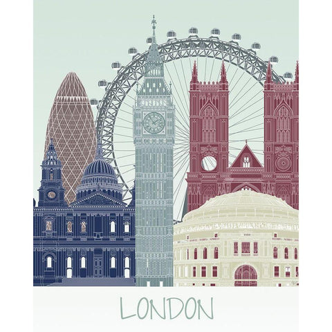 London Skyline  White Modern Wood Framed Art Print by Fab Funky