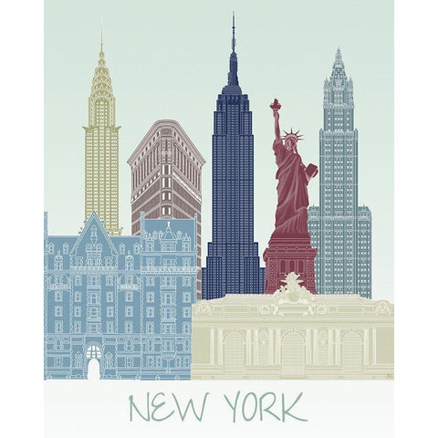 New York Skyline  Gold Ornate Wood Framed Art Print with Double Matting by Fab Funky