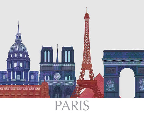 Paris Landmarks , Red Blue White Modern Wood Framed Art Print with Double Matting by Fab Funky