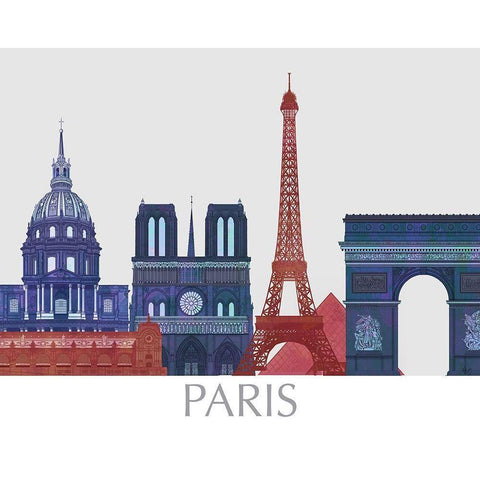 Paris Landmarks , Red Blue White Modern Wood Framed Art Print by Fab Funky