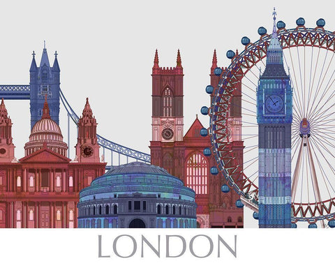 London Landmarks , Red Blue White Modern Wood Framed Art Print with Double Matting by Fab Funky