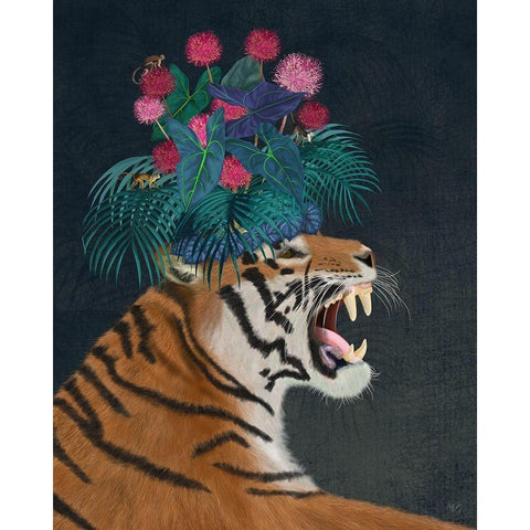 Hot House Tiger 1 White Modern Wood Framed Art Print by Fab Funky