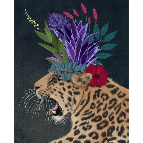 Hot House Leopard 2 Black Modern Wood Framed Art Print with Double Matting by Fab Funky