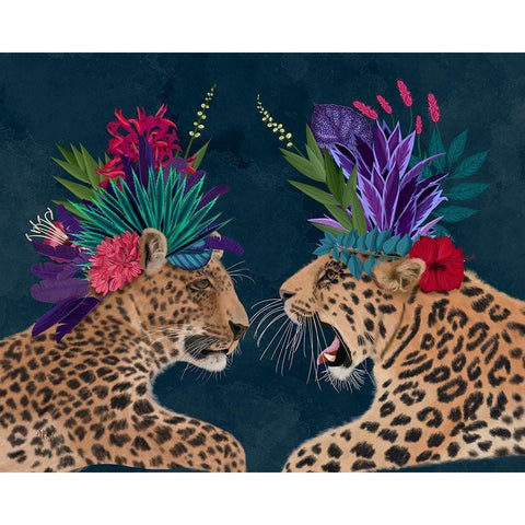 Hot House Leopards, Pair, Dark Gold Ornate Wood Framed Art Print with Double Matting by Fab Funky