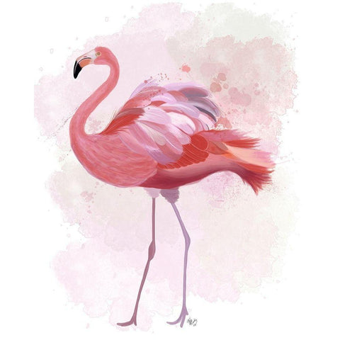 Fluffy Flamingo 1 Black Modern Wood Framed Art Print with Double Matting by Fab Funky