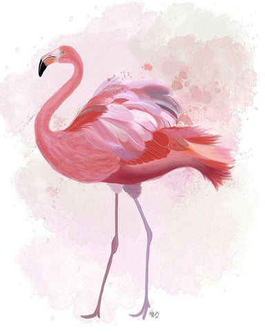 Fluffy Flamingo 1 White Modern Wood Framed Art Print with Double Matting by Fab Funky