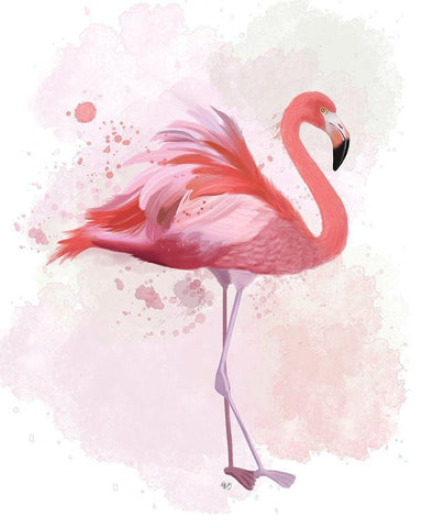 Fluffy Flamingo 2 White Modern Wood Framed Art Print with Double Matting by Fab Funky