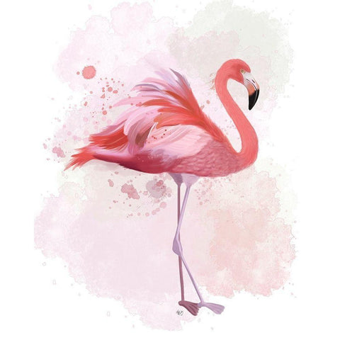 Fluffy Flamingo 2 White Modern Wood Framed Art Print by Fab Funky