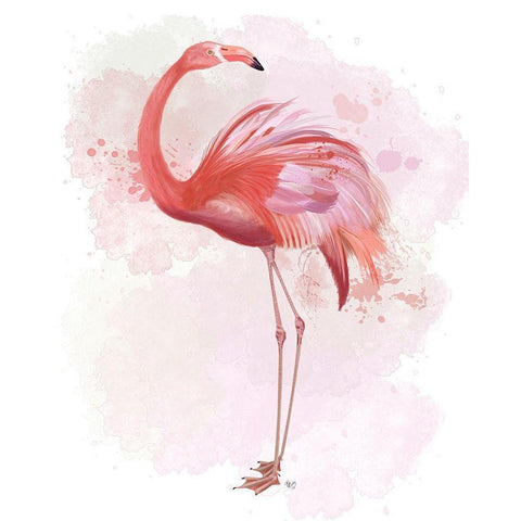 Fluffy Flamingo 3 Black Modern Wood Framed Art Print with Double Matting by Fab Funky