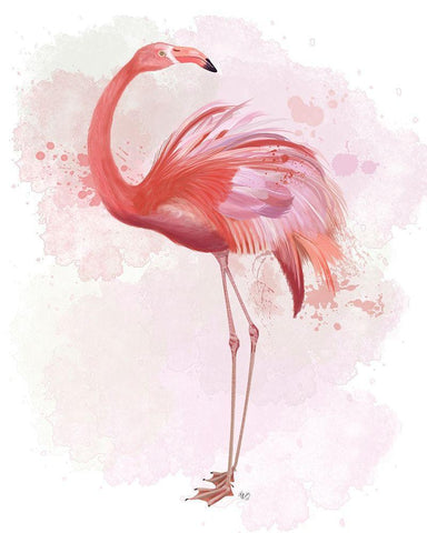 Fluffy Flamingo 3 White Modern Wood Framed Art Print with Double Matting by Fab Funky