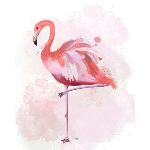 Fluffy Flamingo 4 Gold Ornate Wood Framed Art Print with Double Matting by Fab Funky