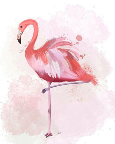 Fluffy Flamingo 4 White Modern Wood Framed Art Print with Double Matting by Fab Funky