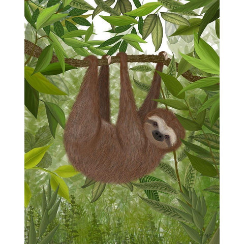 Sloth Hanging Around Gold Ornate Wood Framed Art Print with Double Matting by Fab Funky