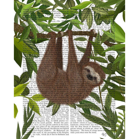 Sloth Hanging Around White Modern Wood Framed Art Print by Fab Funky