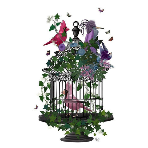 Flower Birdcage 1 Black Modern Wood Framed Art Print with Double Matting by Fab Funky