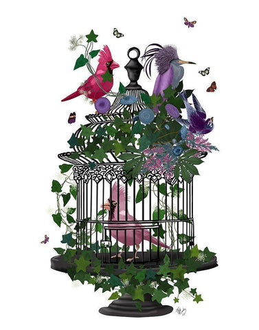 Flower Birdcage 1 Black Ornate Wood Framed Art Print with Double Matting by Fab Funky