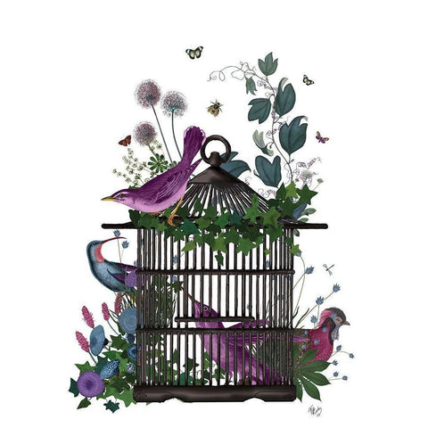 Flower Birdcage 2 Black Modern Wood Framed Art Print with Double Matting by Fab Funky