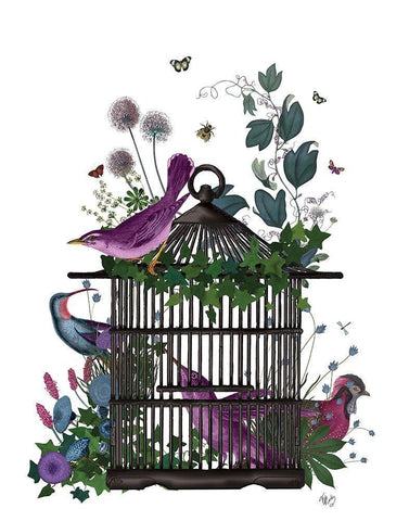 Flower Birdcage 2 Black Ornate Wood Framed Art Print with Double Matting by Fab Funky