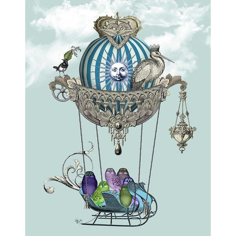 Owls in Sled Balloon Gold Ornate Wood Framed Art Print with Double Matting by Fab Funky