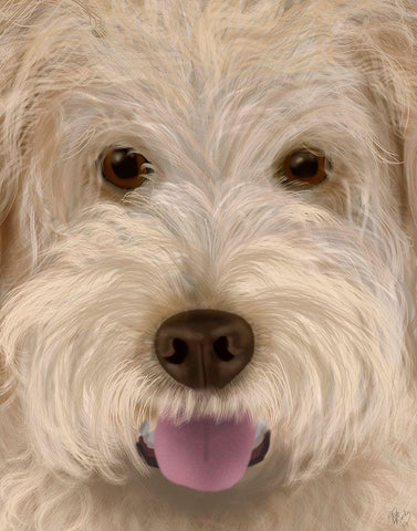 Labradoodle Big Dog White Modern Wood Framed Art Print with Double Matting by Fab Funky