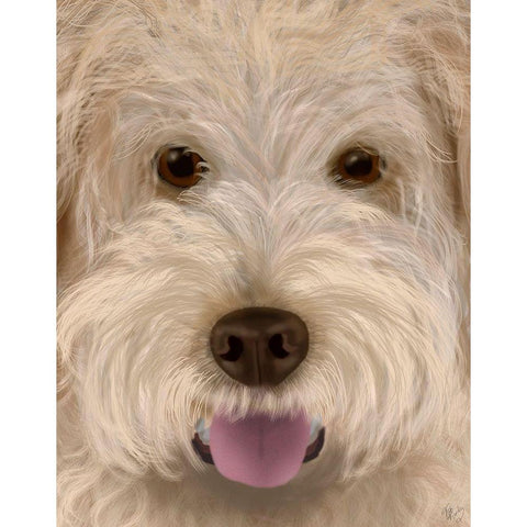 Labradoodle Big Dog White Modern Wood Framed Art Print by Fab Funky