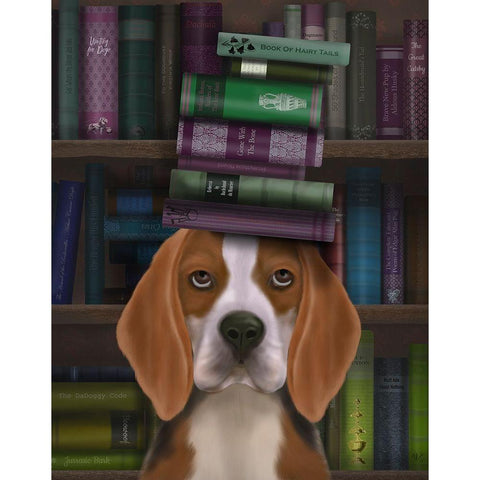 Beagle and Books Black Modern Wood Framed Art Print with Double Matting by Fab Funky