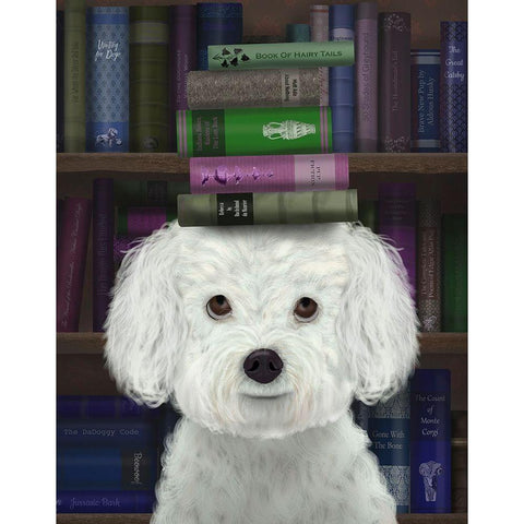 Bichon Frise and Books Gold Ornate Wood Framed Art Print with Double Matting by Fab Funky